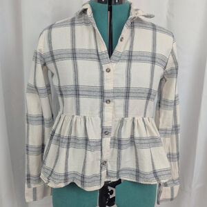 Love Notes Cotton Flannel Ruffled Button Up Shit